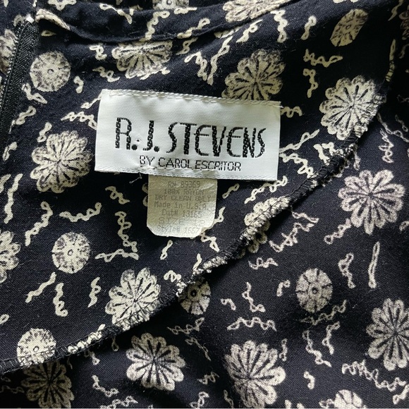 Vintage 90s Drop Waist Black Print Cottage Dress - Size 12 - Picture 9 of 9